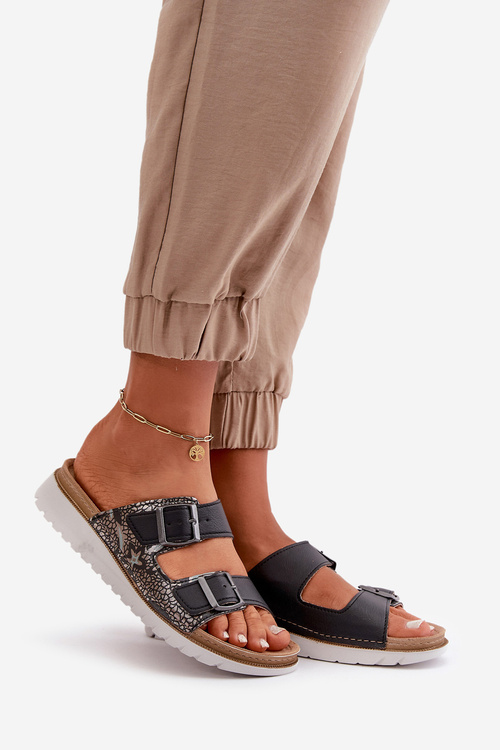 Damskie Wygodne Klapki Z Klamrami Inblu CN000033 Czarne