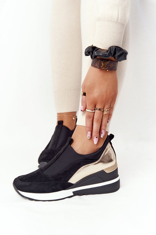 Sneakersy Na Koturnie Wsuwane Vinceza 10593 Czarno-Złote