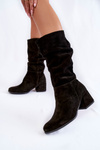 Damskie Marszczone Zamszowe Kozaki Czarne Alfra