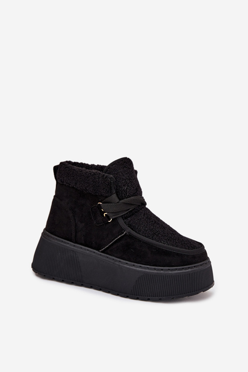Śniegowce Damskie Na Platformie Z Futerkiem Czarne Florivelle