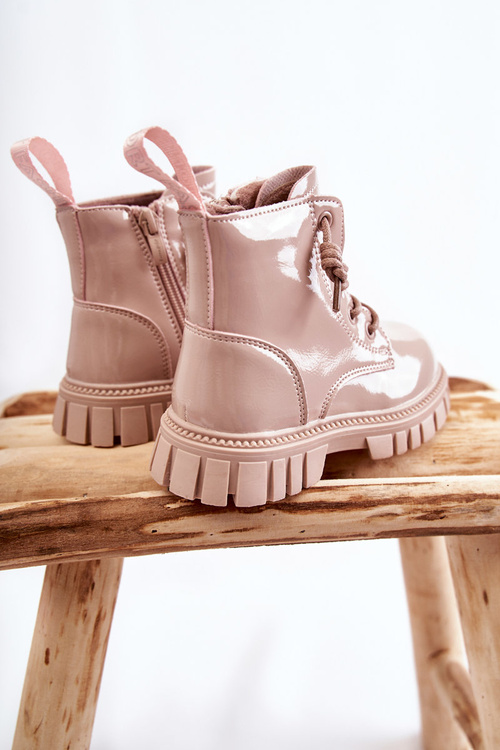Lakierowane Ocieplane Botki Jasnobeżowe Heidi