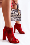 Zamszowe Ażurowe Botki Czerwone Jenissa