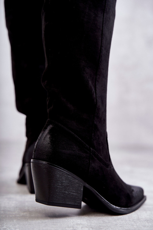 Zamszowe Kozaki Kowbojki Czarne Casey