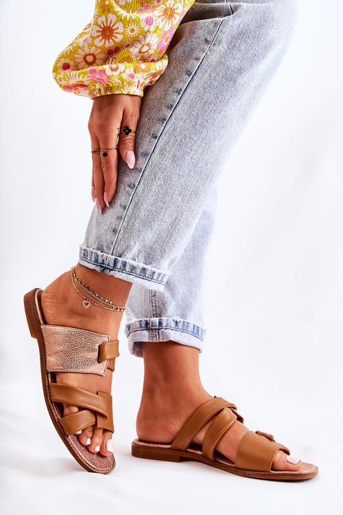 Skórzane Wygodne Klapki Damskie Maciejka 05549-29 Brązowe