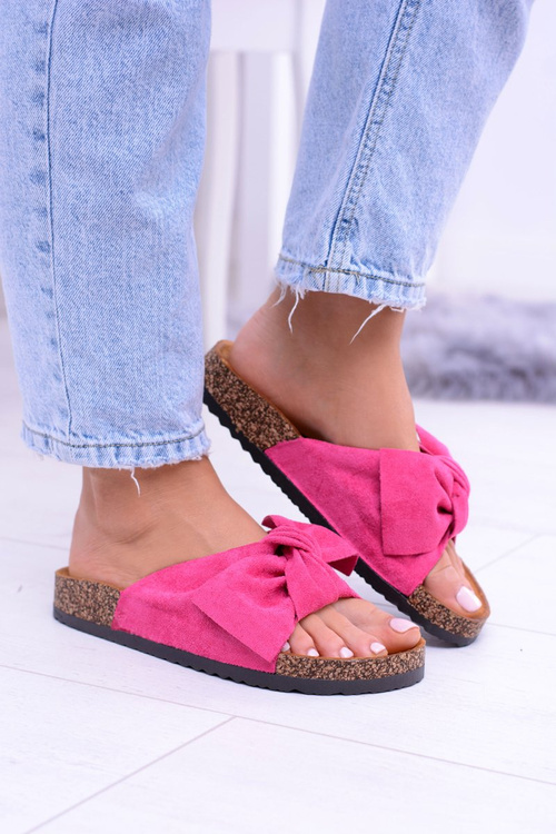 Damskie Klapki Na Korku Kokardki Wolly Fuksja