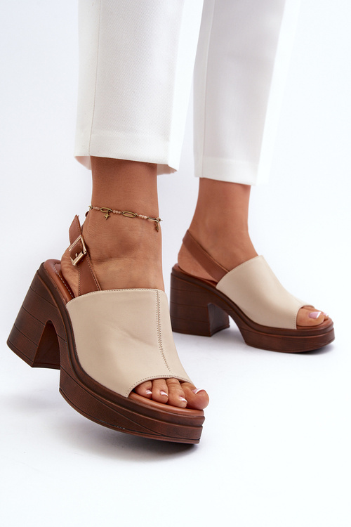 Sandały Damskie Z Eko Skóry Na Masywnym Obcasie I Platformie Beżowe Meeyah