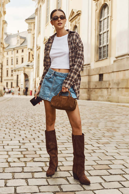 Kozaki Kowbojki Damskie Na Zamek Brązowe Isalina