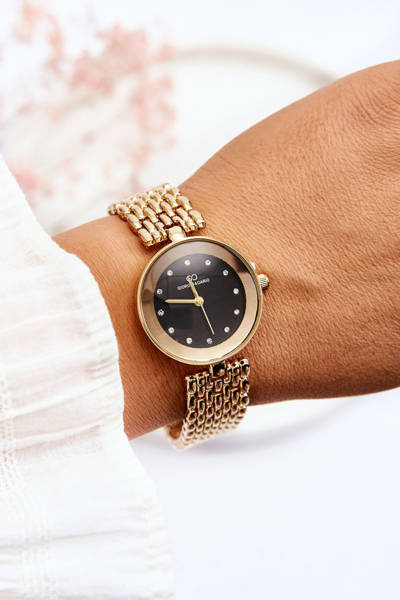 Damski Zegarek Giorgio&Dario Z Cyrkoniami Na Czarnej Tarczy Złoty