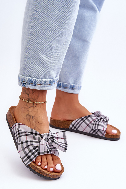 Damskie Klapki Z Kokardą Na Platformie Szare Vero