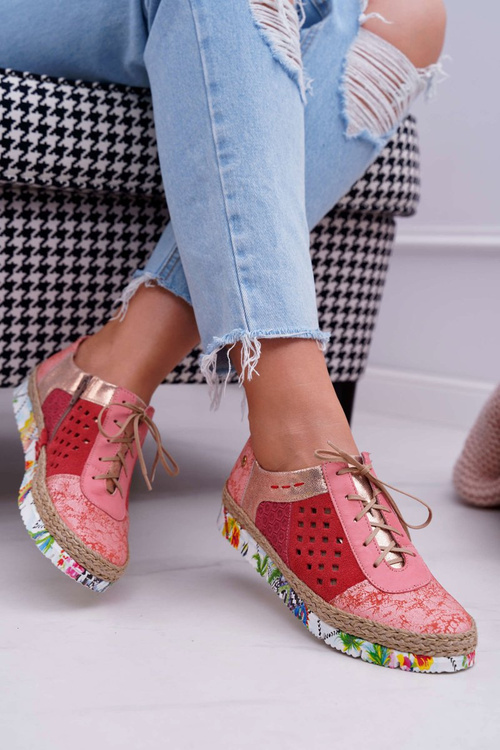 Damskie Skórzane Półbuty Maciejka Koralowe 03339-18