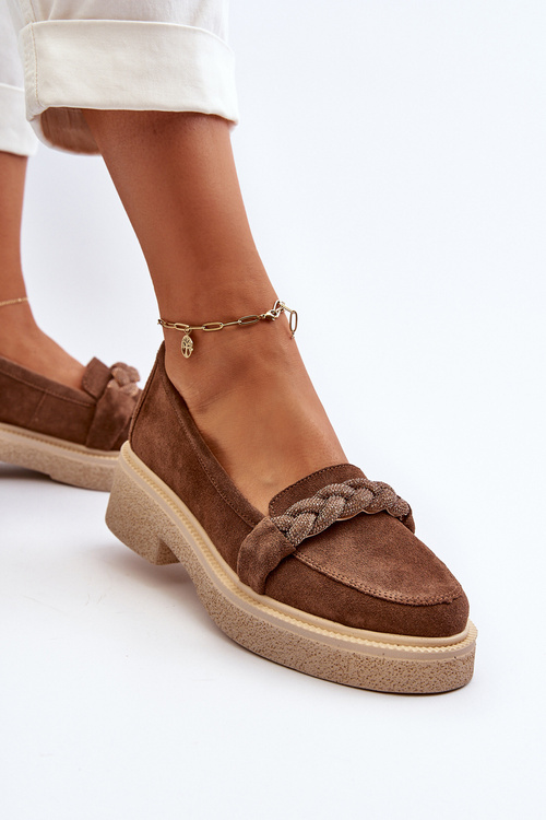 Zazoo 3429/W Damskie Zamszowe Mokasyny Z Ozdobą Brązowe