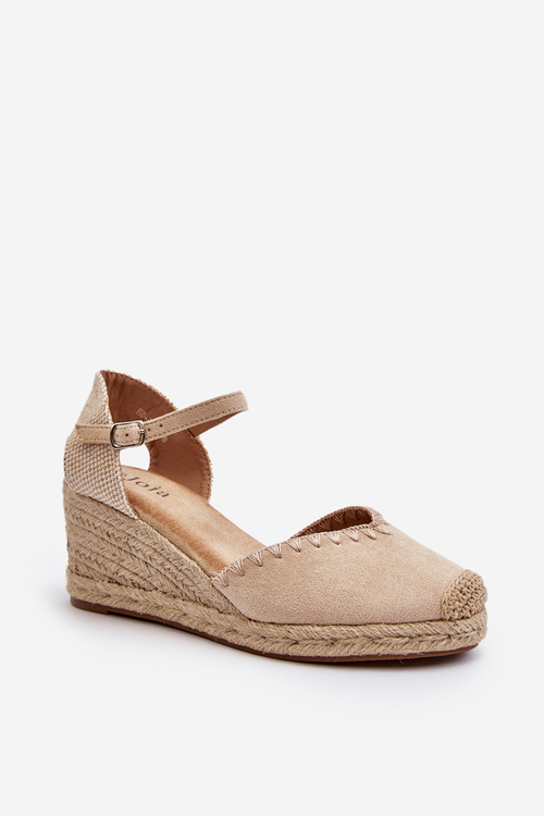 Zamszowe Sandały Espadryle Na Koturnie Z Plecionką Beżowe Raylin