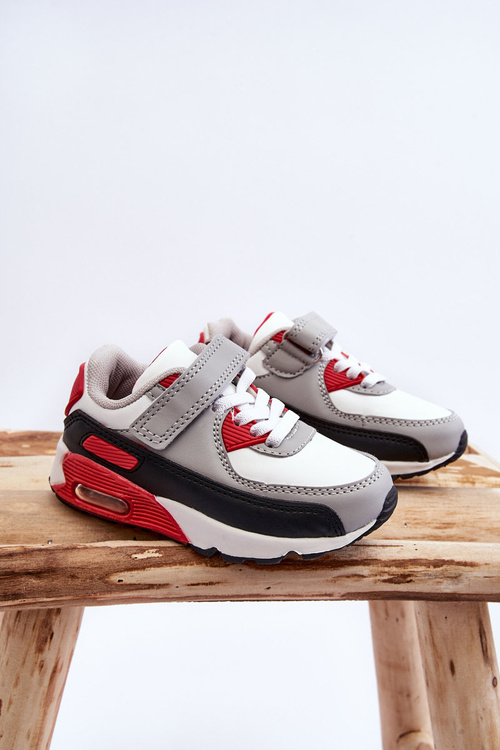 Dziecięce Skórzane Buty Sportowe Na Platformie Biało-Czerwone Lori