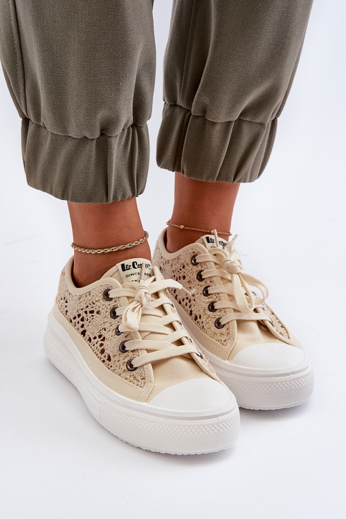 Koronkowe Trampki Damskie Lee Cooper LCW-23-44-1620 Beżowe