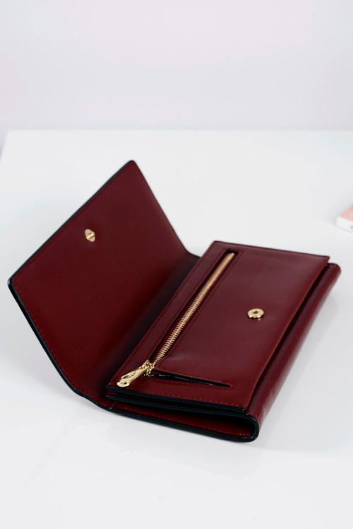 Duży Damski Bordowy Modny Portfel