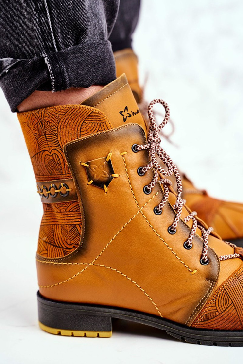 Botki Damskie Skórzane Ocieplane Maciejka Żółte 03961-07