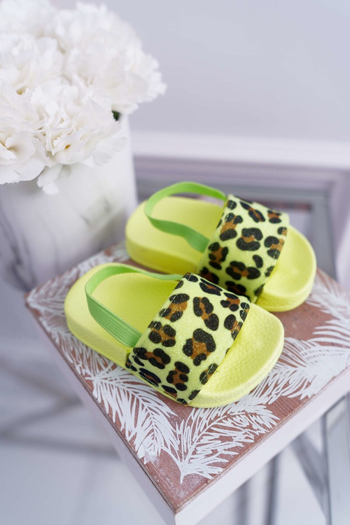 Dziecięce Gumowe Klapki Z Brokatem Limonkowe Rimia