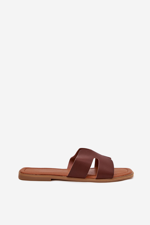 Klapki Damskie Płaskie Z Wycięciami Ciemnobrązowe Salyra