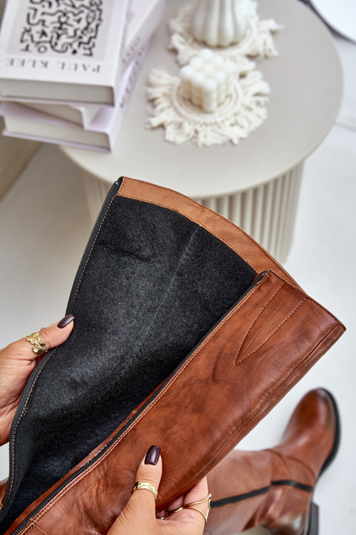 Zazoo 70140 Skórzane Kozaki Damskie Przed Kolano Ocieplane Brązowe