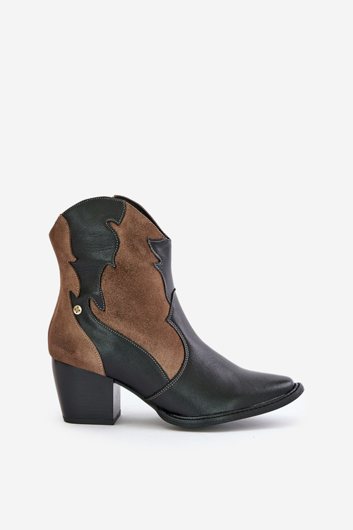 Skórzane Botki Kowbojki Na Słupku Maciejka 06694-02 Brązowe