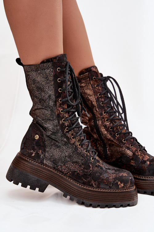 Damskie Skórzane Botki Workery Maciejka 06203-32 Brązowo-Złote