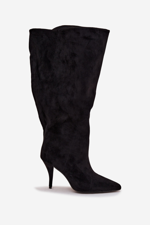 Wsuwane Kozaki Damskie Na Szpilce Z Eko Zamszu Czarne Noretta