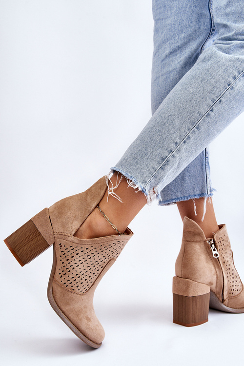 Zamszowe Botki Z Wycięciem Beżowe Layne