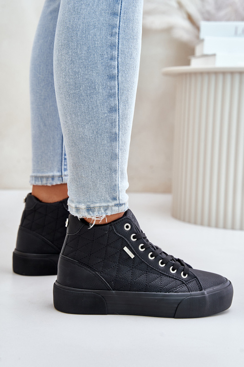 Ocieplane Trampki Damskie Z Przeszyciami Big Star OO274A480 Czarne