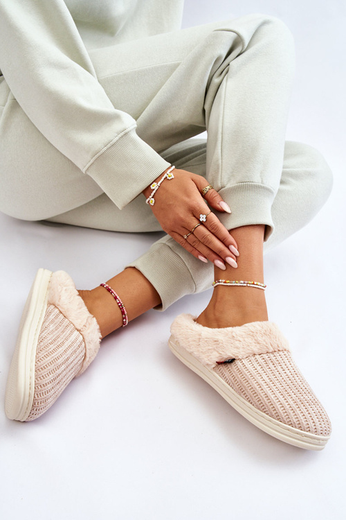 Damskie Ocieplane Papcie Wsuwane Z Futerkiem Beżowe Leriss