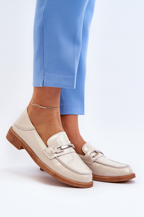 Mokasyny Damskie Lakierowane Beżowe Nurea