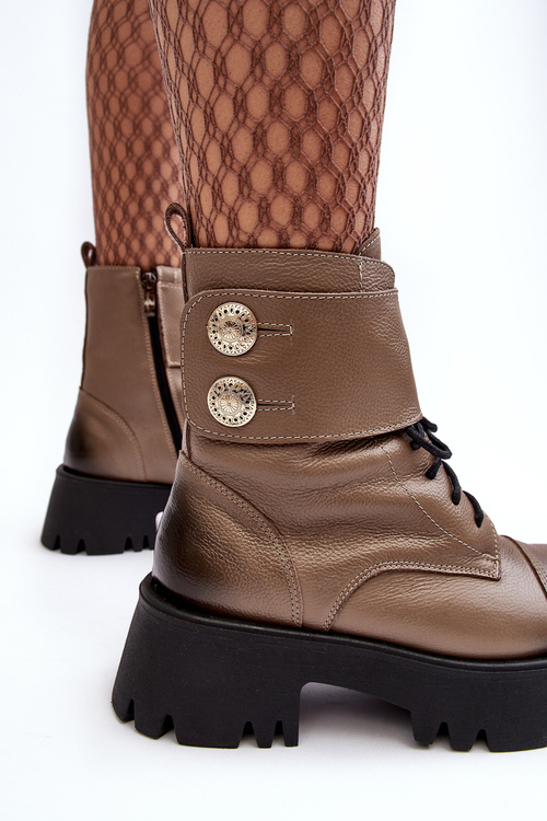 Skórzane Workery Botki Damskie Beżowe Lemar Anceria