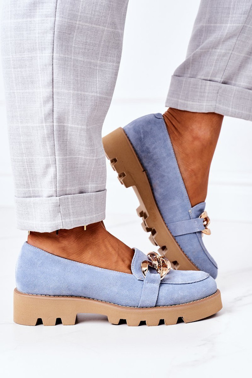 Zamszowe Mokasyny Lewski Shoes 3040 Błękitne