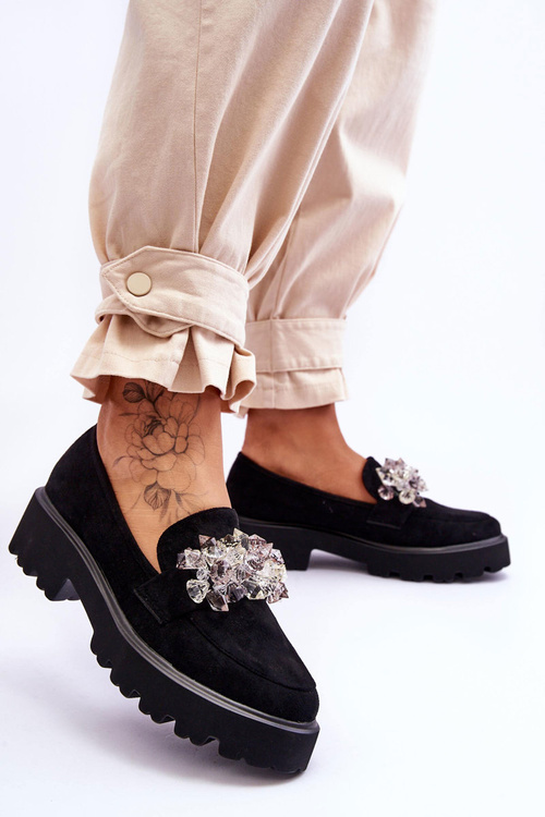 Damskie Mokasyny Na Platformie Z Ozdobami Czarne Brenda