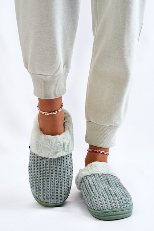 Damskie Ocieplane Papcie Wsuwane Z Futerkiem Zielone Leriss