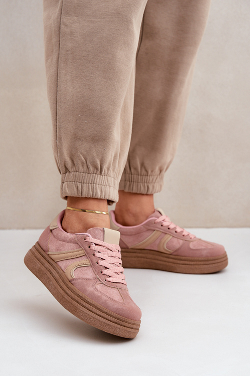 Sneakersy Damskie Na Platformie Różowe Lesida