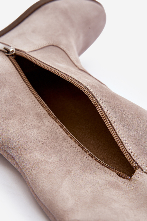 Zazoo 3407 Zamszowe Kozaki Do Kolana Na Płaskim Obcasie Cappuccino