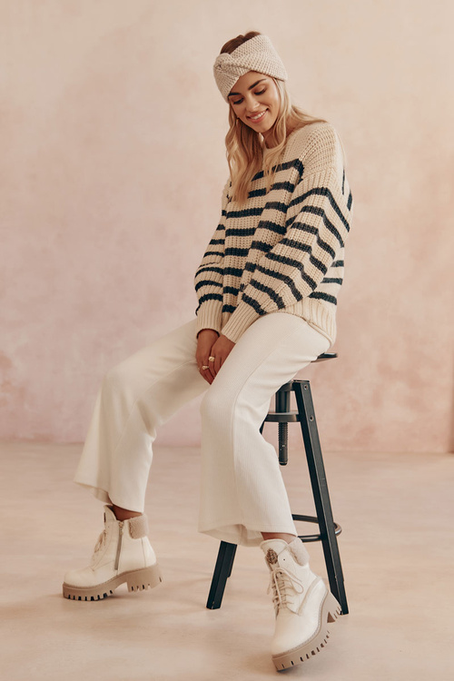 Damskie Skórzane Trapery Botki Jasnobeżowe Lemar Vergo