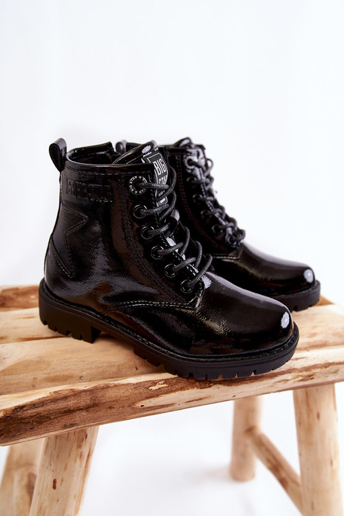 Dziecięce Lakierowane Ocieplane Botki Big Star II374045 Czarne