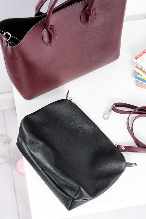 Damska Bordowa Torebka Shopper + Kosmetyczka