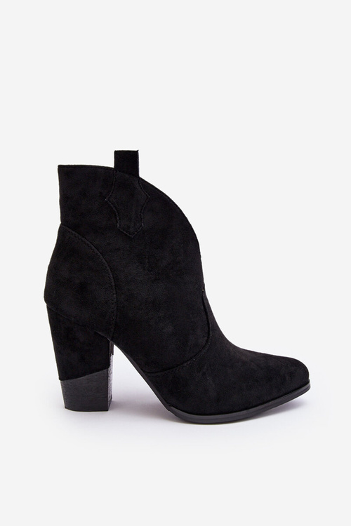 Zamszowe Botki Kowbojki Na Słupku Czarne Tanner