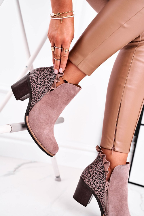 Damskie Skórzane Botki Na Słupku Maciejka Beżowe 04833-04