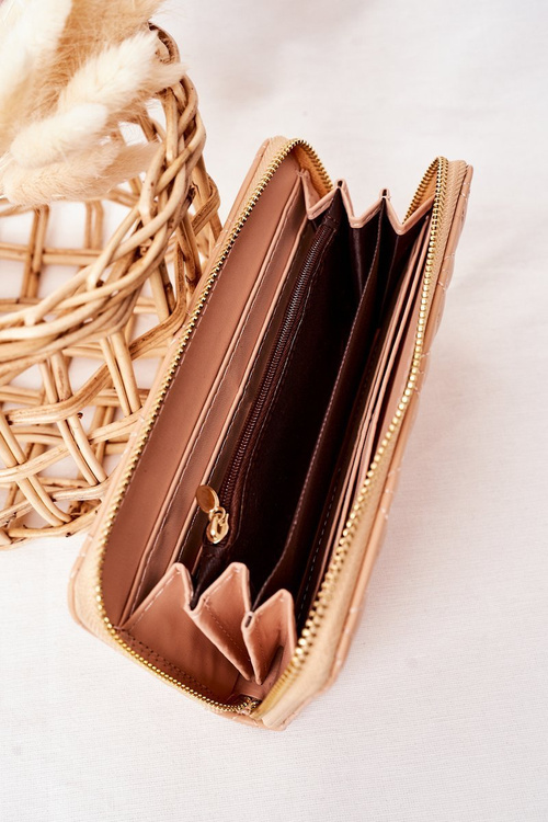 Duży Pikowany Portfel Damski Beżowy