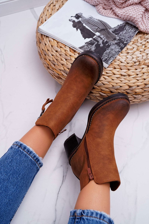 Damskie Botki Na Słupku Ocieplane Filcem Camel Delia