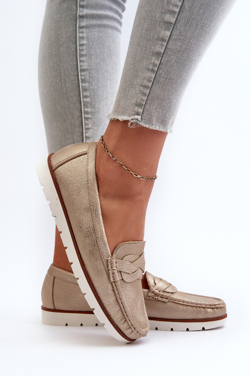 Mokasyny Damskie Z Eko Skóry Złote Nestalia