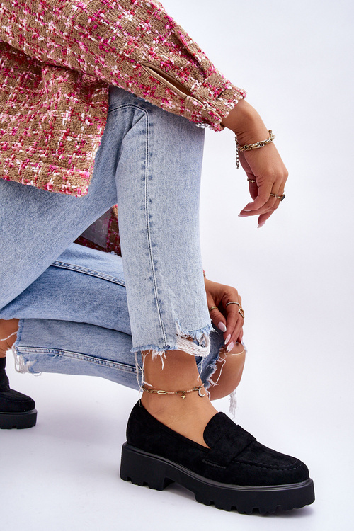 Klasyczne Zamszowe Półbuty Mokasyny Czarne Corrin