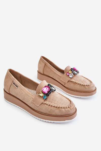 Damskie Mokasyny Na Platformie Z Ozdobami Beżowe Adelyn
