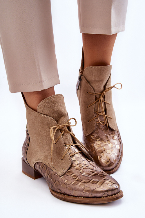 Skórzane Botki Na Płaskim Obcasie Maciejka 2878J-04 Beżowe