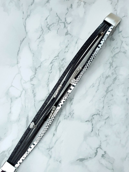 Damska Bransoleta Rzemień Czarna Koraliki Michiko