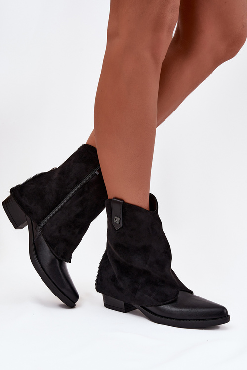 Ocieplane Botki Kowbojki Na Obcasie Czarne Sylvette