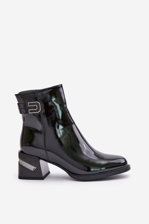 Lakierowane Botki Na Obcasie Ocieplane MR880-093 Czarne